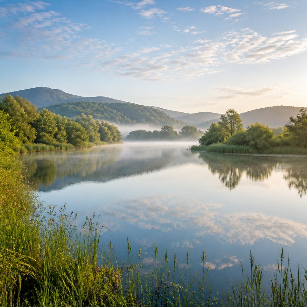 Ruhiger Güttinger See im Bodensee-Hinterland umgeben von Schilf und Grün