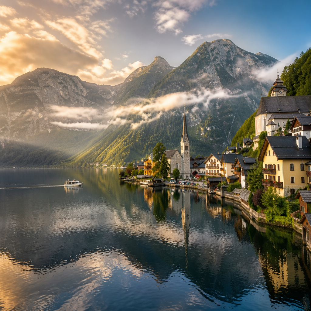 Idyllischer Alpensee als beliebtes Ausflugsziel in Oberösterreich mit Bergpanorama